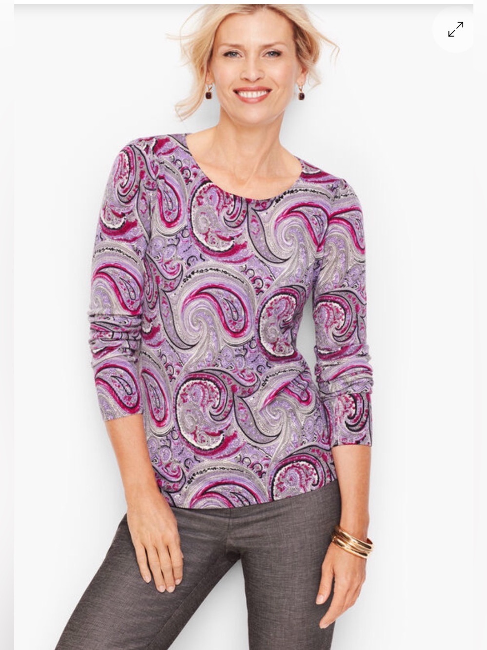 Talbots 3Xp Gathered Shoulder Merino Sweater - Paisley